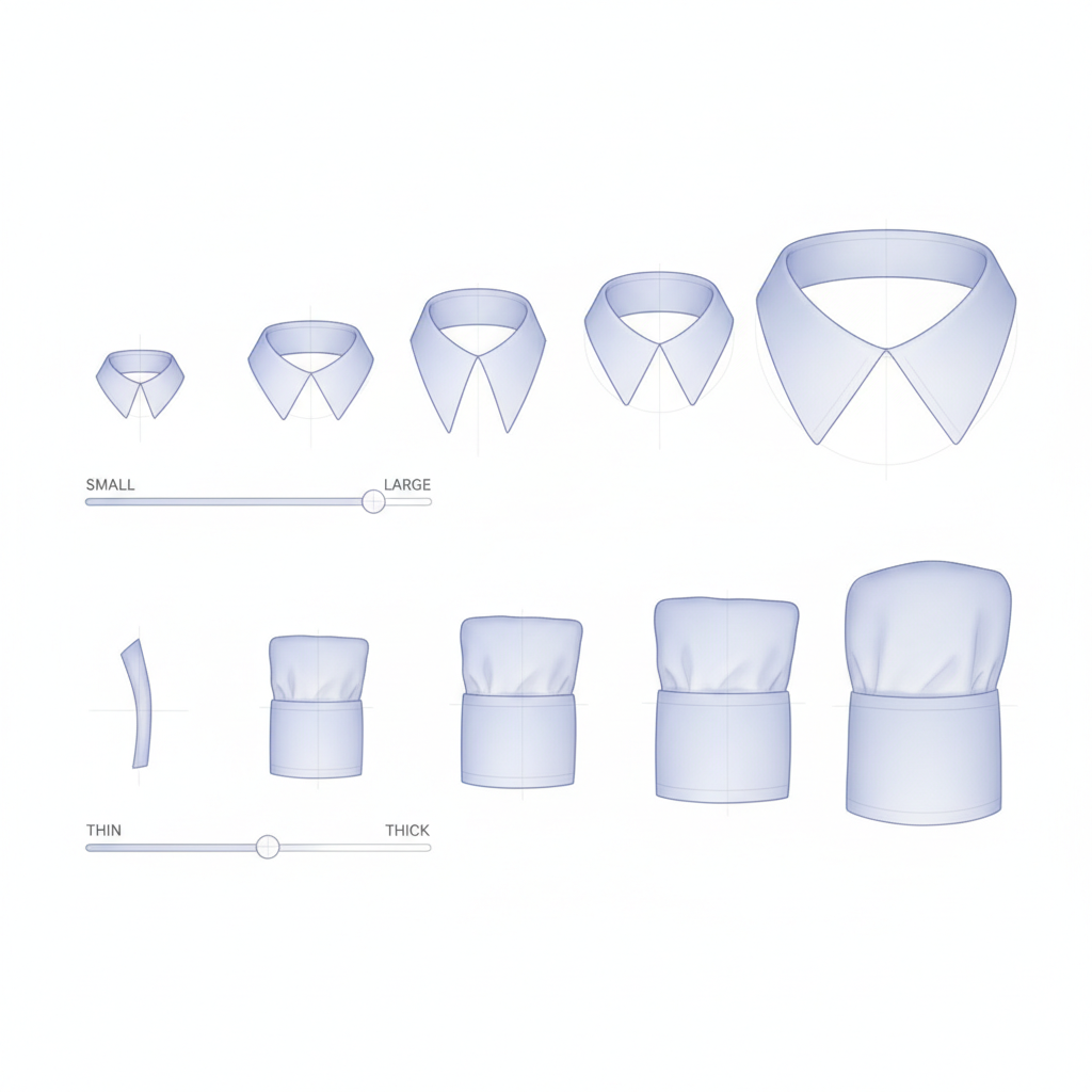 A collar morphing small to large and a cuff morphing thin to thick, each with a slider.